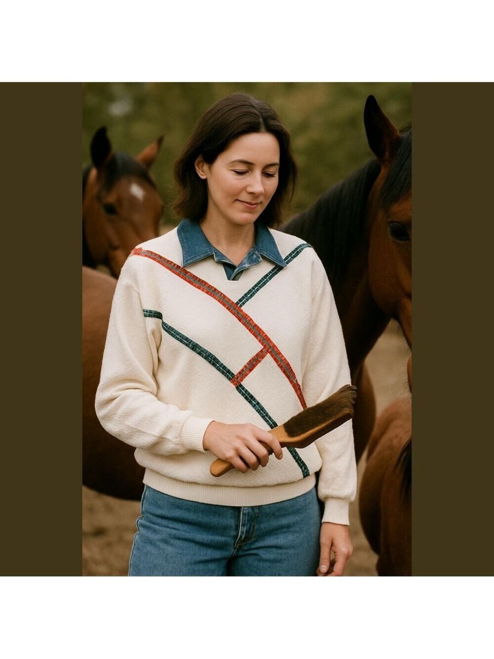 Vintage 80s Unisex Pullover Plaid Striped Denim Collar cottagecore